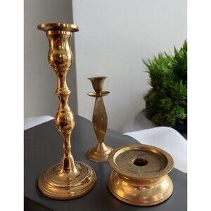 Vintage Brass Mismatched Candle Stick Holders Lot of 3 Wedding Decor Table